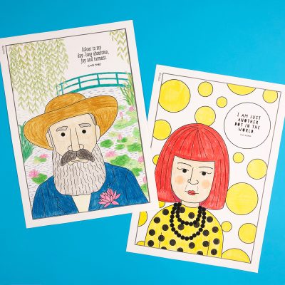 Lotta Monet Yayoi colouring pages | Art history for kids