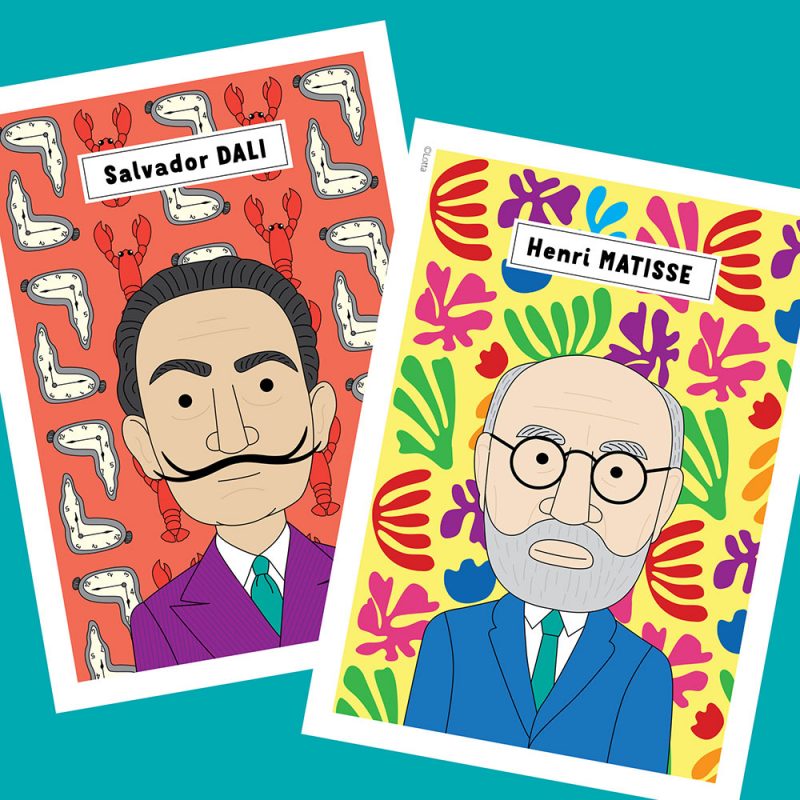 Famous artist classroom posters with pattern backgrounds inspired by the artists work.