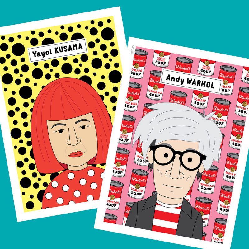 Famous artist classroom posters with pattern backgrounds inspired by the artists work.