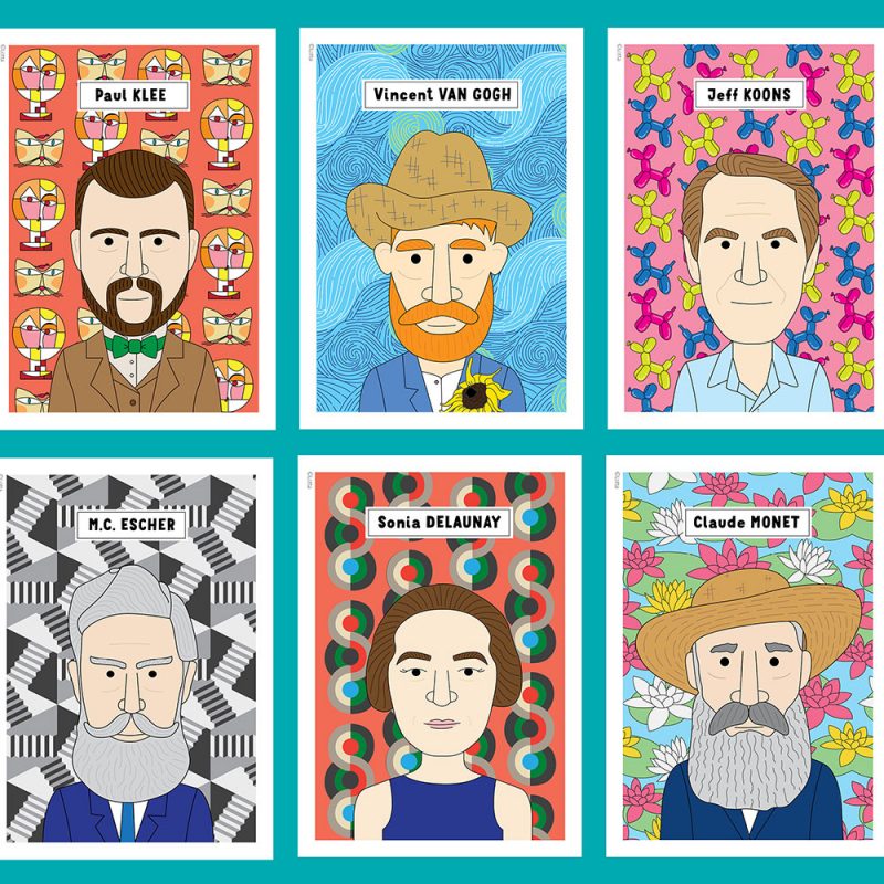 Famous artist classroom posters with pattern backgrounds inspired by the artists work.