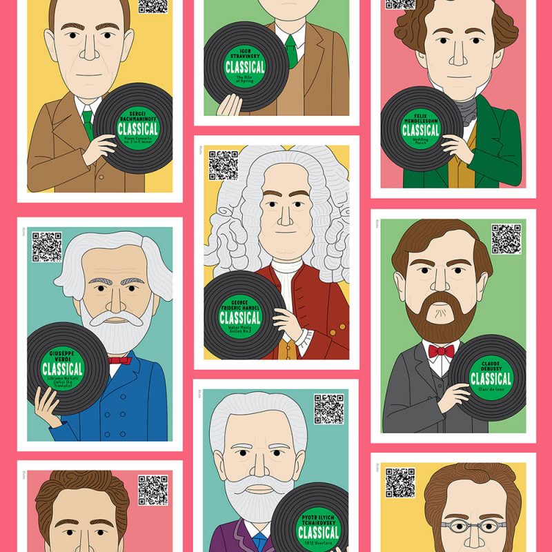 Famous classical composers posters for music classroom decor.