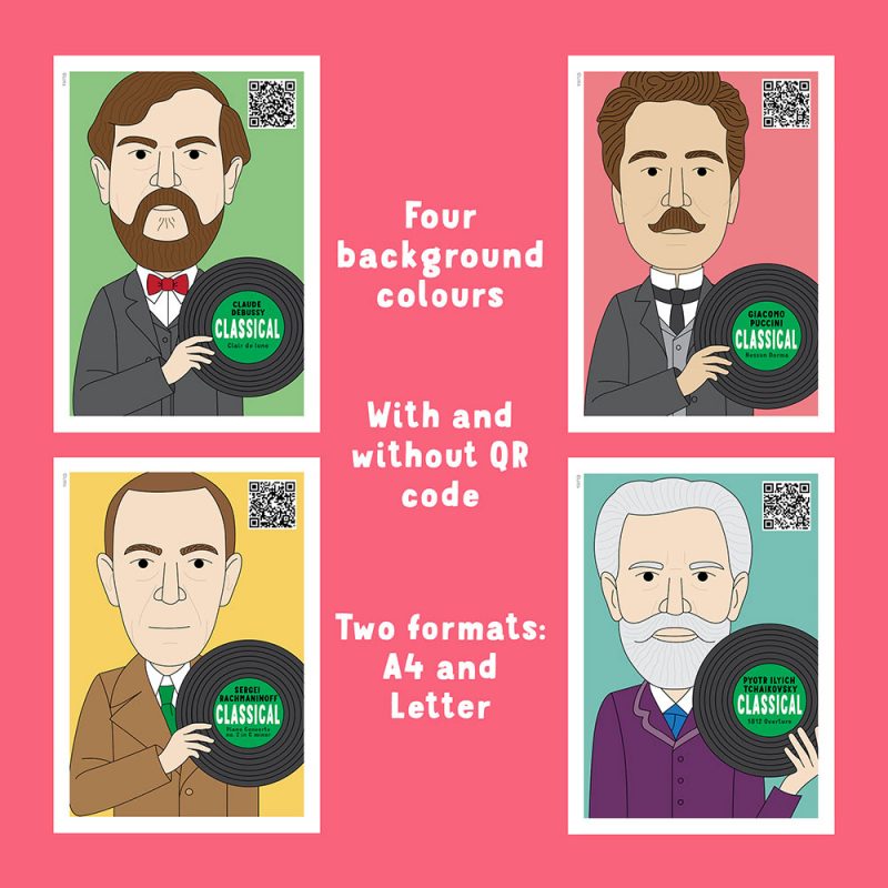 Famous classical composers posters for music classroom decor.