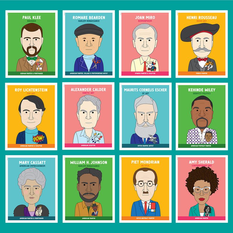 Famous artist classroom posters in bright colours.