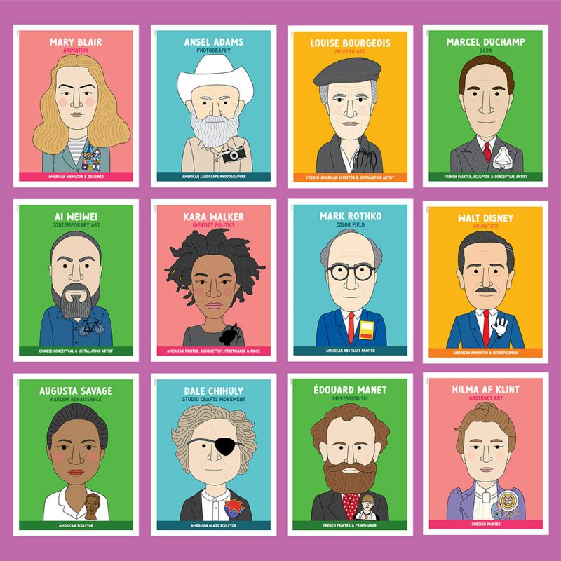 Famous artist classroom posters in bright colours.