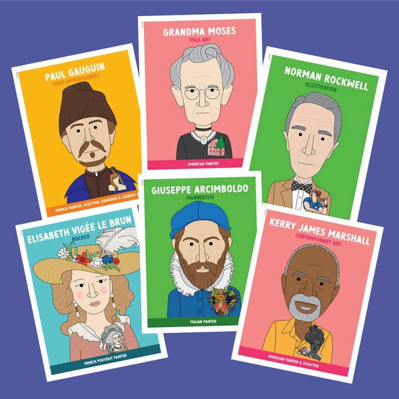Famous artist classroom posters in bright colours.