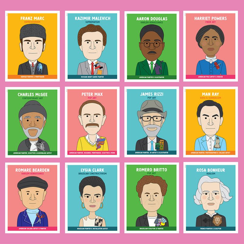 Famous artist classroom posters in bright colours.