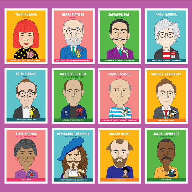 Famous artist classroom posters in bright colours.