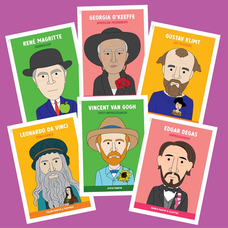 Famous artist classroom posters in bright colours.