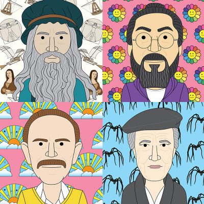 Famous artist classroom patterns with patterned backgrounds inspired by the artists work.