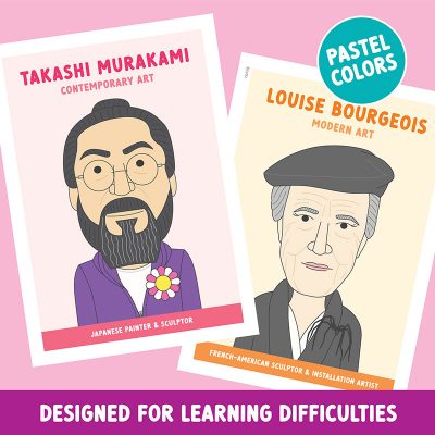 Famous artist classroom posters in pastel colours designed for neurodiversity
