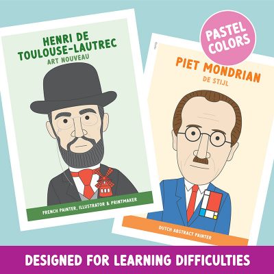 Famous artist classroom posters in pastel colours designed for neurodiversity