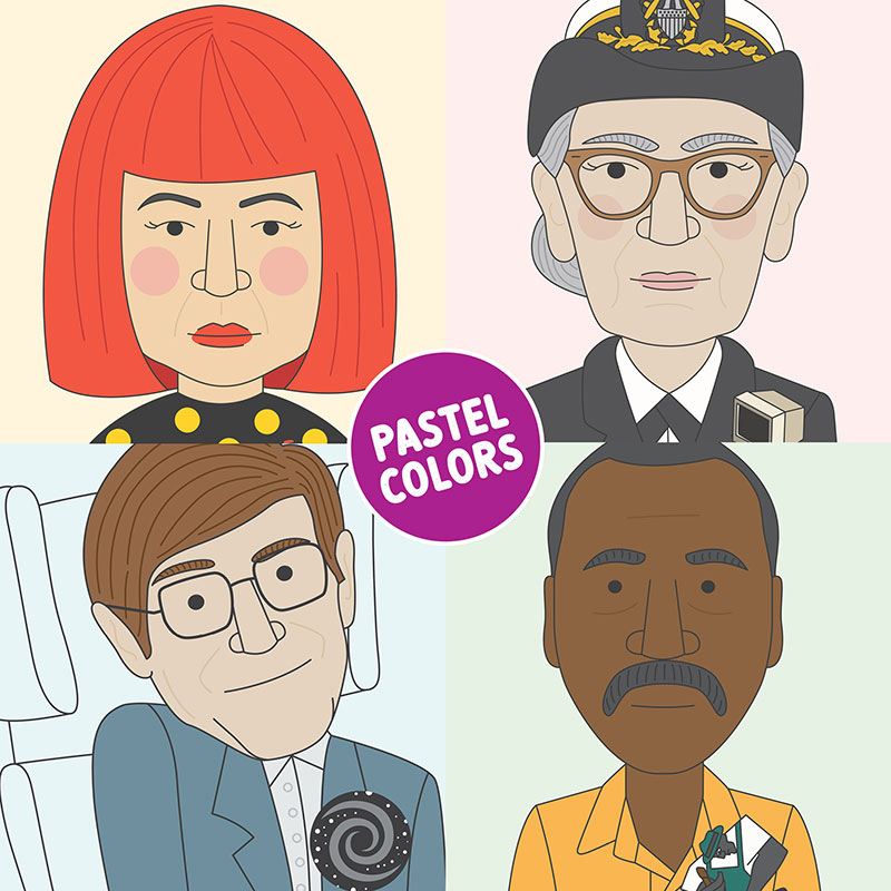 Famous artist and scientist posters in pastel colours designed for neurodiversity