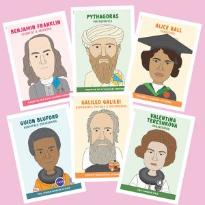 6 famous scientist classroom posters in pastel colours designed for neurodiversity