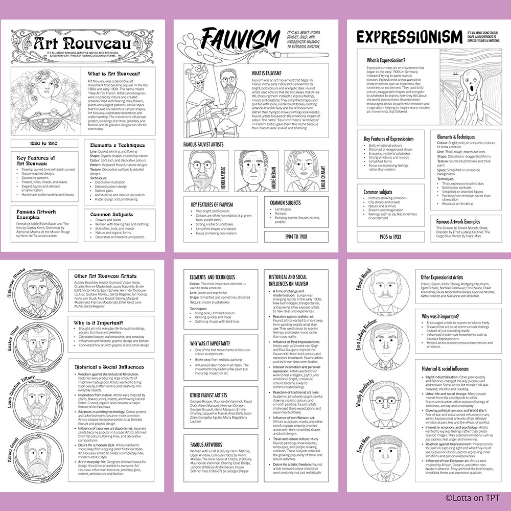 Art movement fact sheets